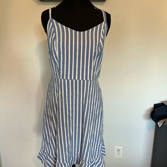 Costal Vibes Old Navy Blue and White Striped Spaghetti‑Strap Mini Dress - Picture 2 of 7
